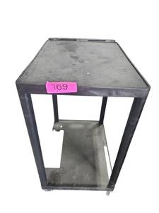 lot 469 image: Black Two-Shelf Plastic Utility Cart with Push Handle and 4 Swivel Casters