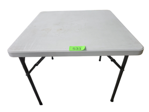 lot 531 image: Square Folding Table with Light Gray Plastic Top and Gray Steel Legs
