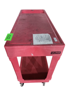 lot 532 image: Uline Red Two-Shelf Utility Cart with Locking Swivel Casters