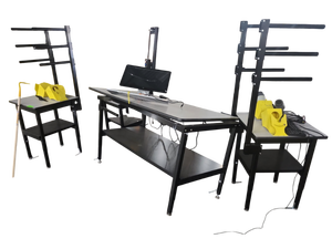 lot 533 image: Lot of 3 Black Steel Workstation Tables w Elo Touchscreen Monitor