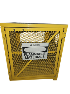 lot 553 image: Global Industrial Yellow Flammable Materials Storage Cage Cabinet w Hinged Door