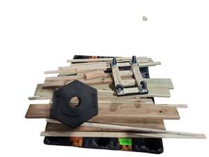 lot 509 image: Lot of Assorted Lumber Scraps, Franklin Carpeted Movers Dolly & Rubber Cone Base