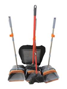 lot 510 image: Lot of 3 Telescoping Long-Handle Dustpans and 2 Red-Handle Angle Brooms
