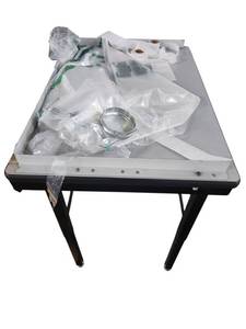 lot 511 image: Black Steel Workbench Table w Gray Laminate Top and Raised Rear Lip