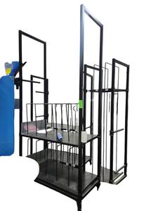 lot 514 image: Black Steel Multi-Tier Shelf Rack w Vertical Divider Rods