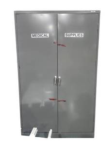 lot 518 image: Uline 2-Door Gray Steel Storage Cabinet w Keyed Lever Handle