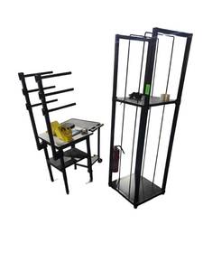 lot 526 image: Gray-Top Steel Workbench w Side Tube Rack and 2-Tier Black Utility Cart