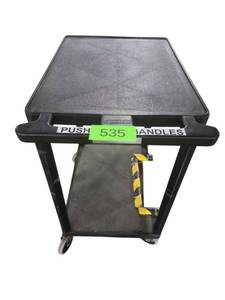 lot 535 image: Luxor Two-Shelf Black Utility Cart with Push Handle and Swivel Casters