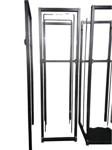 lot 541 image: Black Steel Tall Rack Unit with Solid Shelf Panels and Vertical Rods