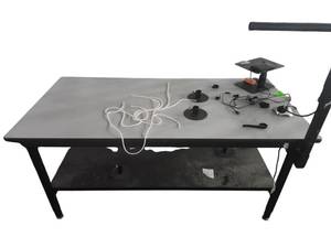 lot 543 image: Gray Laminate Top Workbench w Lower Shelf, Andon Button Box & Numeric Keypad Stand