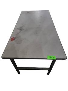 lot 544 image: Steel Frame Workbench Table with Gray Laminate Top and Adjustable Legs
