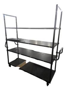 lot 545 image: 4-Tier Black Rolling Shelf Cart w Side Push Handles and Locking Swivel Casters