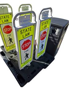 lot 633 image: Set of 4 In-Street Pedestrian Crosswalk Signs, State Law Stop for Pedestrian
