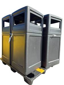 lot 635 image: Black Square Outdoor Waste Receptacle with Side Openings, Lot of 4