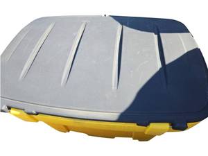 lot 651 image: SnowEx Yellow Polyethylene Storage Bin w Black Hinged Lid