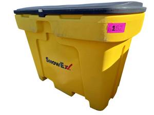 lot 652 image: SnowEx Yellow Polyethylene Storage Bin w Black Hinged Lid