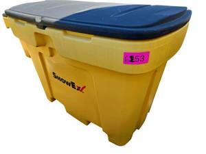lot 653 image: SnowEx Yellow Polyethylene Storage Bin w Black Hinged Lid