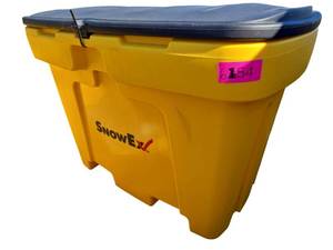 lot 654 image: SnowEx Yellow Polyethylene Storage Bin w Black Hinged Lid