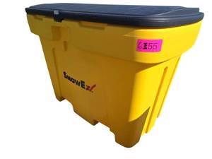 lot 655 image: SnowEx Yellow Polyethylene Storage Bin w Black Hinged Lid