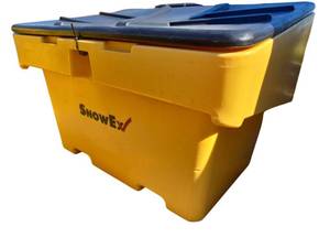 lot 656 image: SnowEx Yellow Polyethylene Storage Bin w Black Hinged Lid