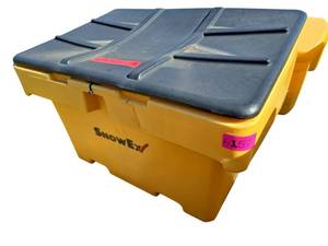 lot 657 image: SnowEx Yellow Poly Storage Bin with Black Hinged Lid
