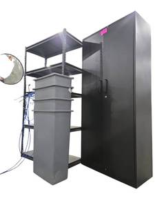 lot 712 image: Black Two-Door Metal Storage Cabinet w 4 Gray Plastic Rectangular Bins