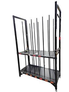 lot 717 image: Black Metal Two-Shelf Storage Rack with Vertical Dividing Rods