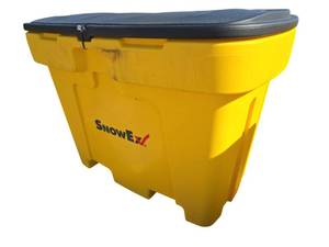 lot 646 image: SnowEx Yellow Polyethylene Storage Bin w Black Hinged Lid