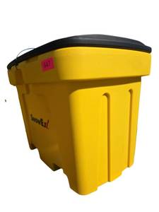 lot 647 image: SnowEx Yellow Polyethylene Storage Bin w Black Hinged Lid