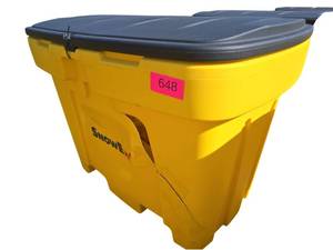 lot 648 image: SnowEx Yellow Polyethylene Storage Bin w Black Hinged Lid