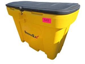 lot 649 image: SnowEx Yellow Polyethylene Storage Bin w Black Hinged Lid