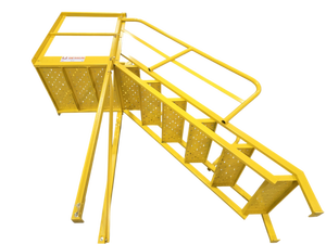 lot 582 image: U-Design Yellow Steel Platform Stair Unit w Handrails and Perforated Treads