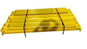 lot 723 image: Yellow Painted Corrugated Steel Guardrail Sections Lot of 8 with Mounting Holes