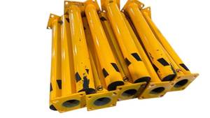 lot 726 image: Lot of Yellow Bollard Guard Posts with Black Chevron Stripes and Base Plates