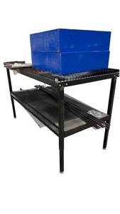 lot 735 image: Black Two-Tier Workbench Table with Slatted Top and Mesh Lower Shelf
