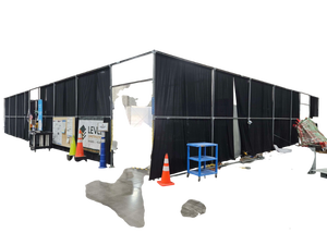 lot 1000 image: Black Fabric Curtain Partition Enclosure w Galvanized Steel Strut Frame