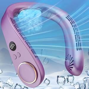 lot 2425 image: Cord Not Included Personal Neck Fans that Blow Cold with Cooling Plate, Wearable Around Bladeless Cooling Device, Rechargeable Head Neck Coolers for Kids Women Men Extremely Hot Weather Outdoor Indoor, Purple - Retail $0