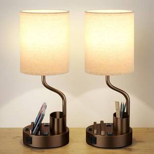lot 2434 image: Fenmzee Bedside Lamps for Bedroom Set of 2 - Table Desk Lamp for Nightstand - Retail $50
