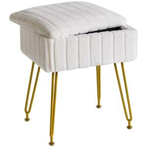 lot 2450 image: IBUYKE Vanity Chair with Storage, Faux Fur Footrest Ottoman, White LG-50W - Retail $2,703