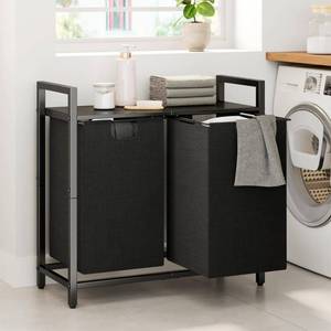 lot 2454 image: Kitstorack Laundry Basket Organizer, Laundry Hamper with Shelf & 2 Pull-Out Removable Bags, Dirty Clothes Hamper Organizer for Laundry Room Bathroom and Dorm, 2 x 11.8 gallons (44.5L) - Retail $40