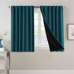 lot 2457 image: H.VERSAILTEX 100% Blackout Curtains for Bedroom with Black Liner Full Room Darkening Curtains 45 Inches Long Thermal Insulated Back TabRod Pocket Window Drapes for Living Room, 2 Panels, Dark Teal - Retail $28