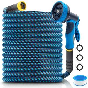 lot 2458 image: Garden Hose 50ft, Non-Expanding Water Hose Ultra Lightweight, Kink-Free Flexible Hose with 10-Pattern Nozzle, Durable & Abrasion Resistant Outdoor Hose for Yard, Lawn, Marine, RV, and Car Wash (50 FT) - Retail $26