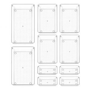 lot 2463 image: CHOWAY 10 Pack Large Clear Drawer Organizer Trays, 3 Sizes, Non-Slip - Retail $35