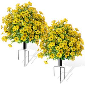 lot 2467 image: QCQHDU Artificial Flowers Topiary Ball Bush with Yellow Violet for Outdoor,24.8 Fake Trees Plants with Ground Spike,UV Resistant Faux Shrubs for Indoor, Garden, Porch, Patio,Home Decor,2 Pack - Retail $1,386