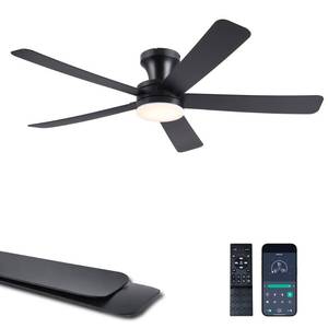 lot 2475 image: Ayaoty Ceiling Fans with Lights,46 Black Flush Mount Ceiling Fan Light with ABS Blades Reversible,3CCT Dimmable, Low Profile Fan Light for Indoor Modern Bedroom, Kitchen - Retail $40
