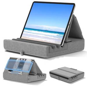 lot 2483 image: KDD Tablet Pillow Holder, Foldable iPad Stand for Lap, Bed and Desk -Tablet Soft Pad Dock with Pocket & Stylus Mount Compatible with iPad Pro 12.9, 10.5, 9.7 Air Mini 6 5 4 3, Galaxy Tab, E-Reader - Retail $25