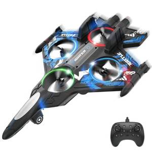 lot 2488 image: BEZGAR Drones for Kids  2.4GHZ RC Plane  Remote Control Airplane, Mini Stunt Plane Helicopter, 360° Flip Fighter Jet Toy with Colorful LED Navigation Lights Blue, Toys for ages 8-13 - Retail $40