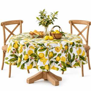 lot 2494 image: Newbridge Zesty Lemons Vinyl Tablecloth Flannel Backing, 70 Inch Round - Retail $22