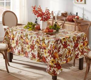 lot 2496 image: Newbridge Thanksgiving Fall Days Pumpkin 52x70 Rectangle Vinyl Tablecloth - Retail $21