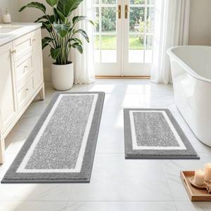 lot 2497 image: Pauwer Bathroom Rugs Sets 2 Piece, Non Slip Washable Bath Mat, Light Grey - Retail $28